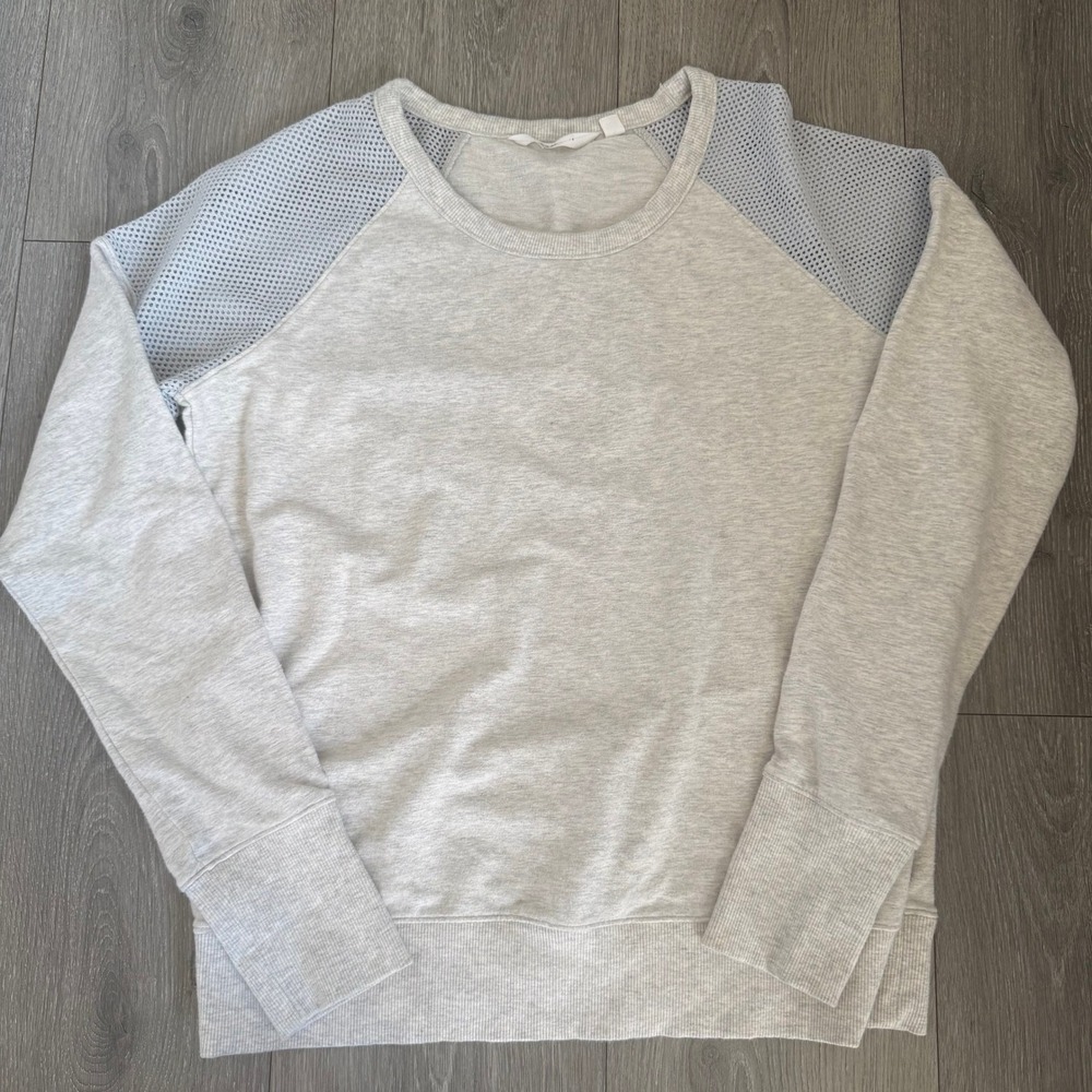 Athleta Grey Heather Mesh Shoulder Raglan Pullover Sweatshirt RN 54023